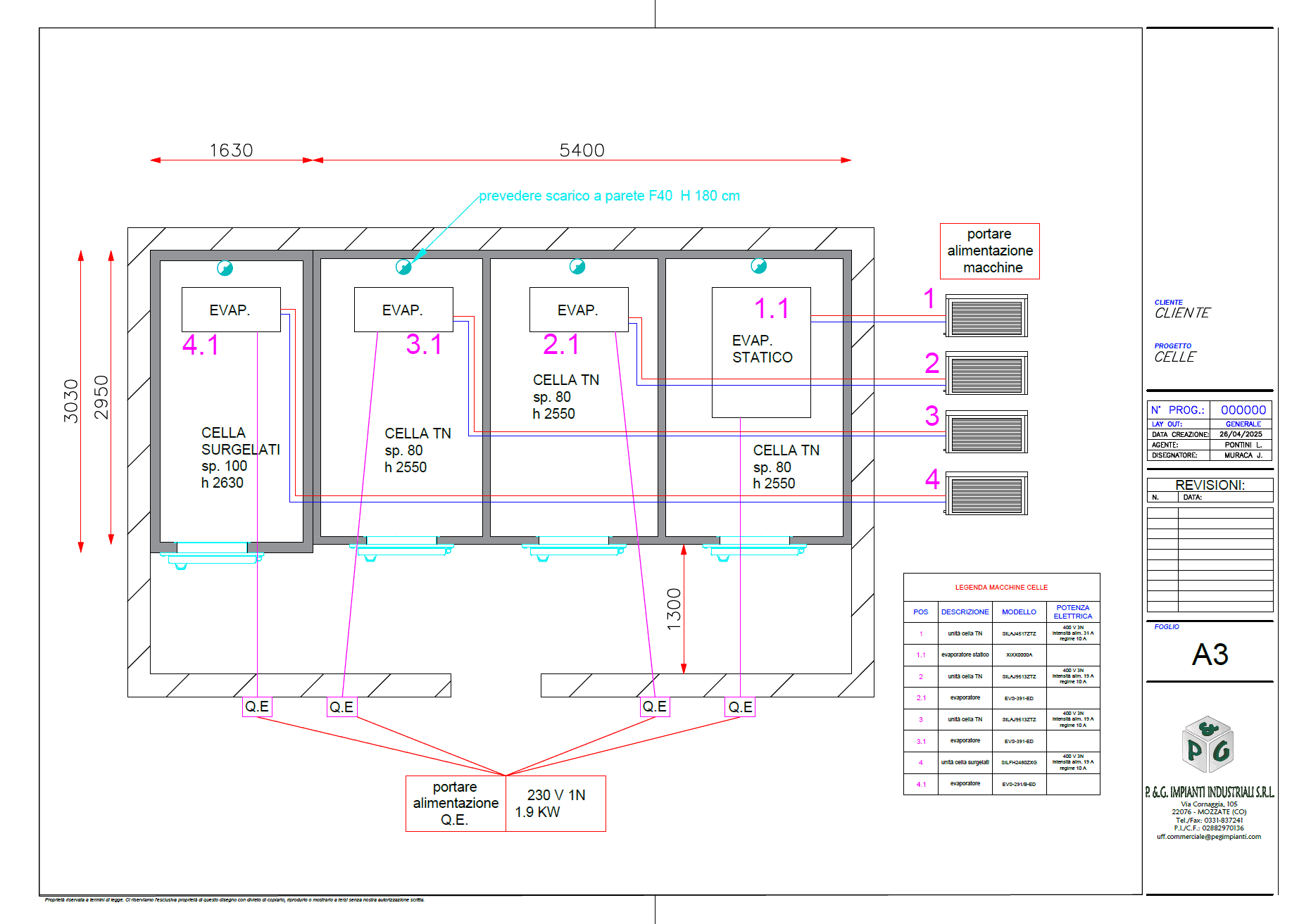 Progettazione impianto frigorifero industriale Progetto di impianto industriale con celle refrigerate e unità di evaporazione per efficienza energetica.